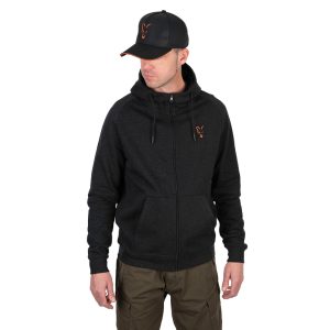  FOX COLLECTION LIGHTWEIGHT HOODY BLACK & ORANGE - FEKETE NARANCS PULÓVER