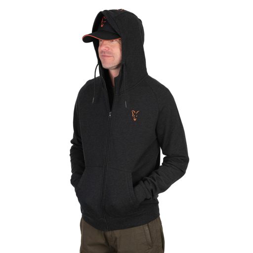  FOX COLLECTION LIGHTWEIGHT HOODY BLACK & ORANGE - FEKETE NARANCS PULÓVER