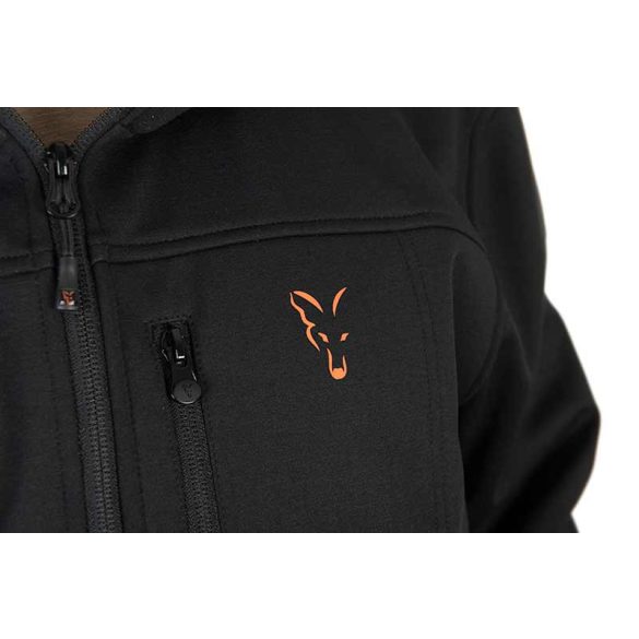 FOX COLLECTION SOFT SHELL JACKET BLACK & ORANGE - Fekete és narancs soft shell stílusú kabát