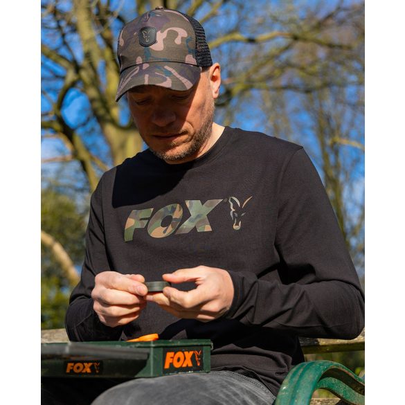FOX LONG SLEEVE BLACK/CAMO T-SHIRT - Hosszú Ujjú Póló Fekete/Camo