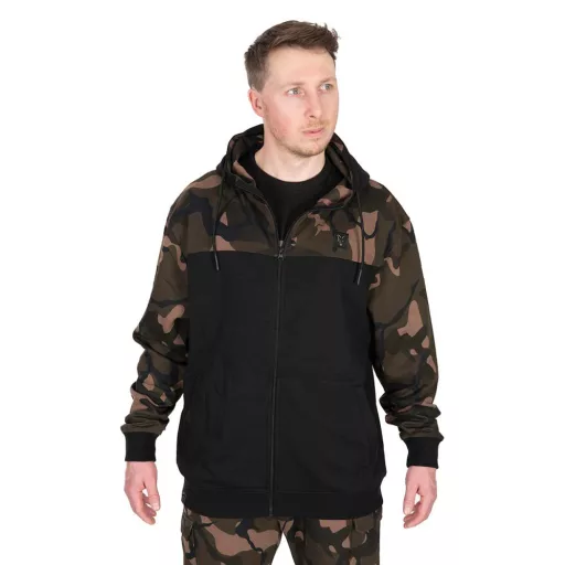 FOX LW BLACK/CAMO SPLIT ZIP HOODY - Pulóver 