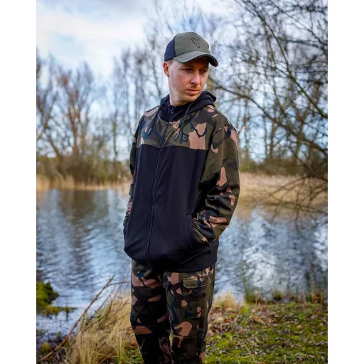 FOX LW BLACK/CAMO SPLIT ZIP HOODY - Pulóver 
