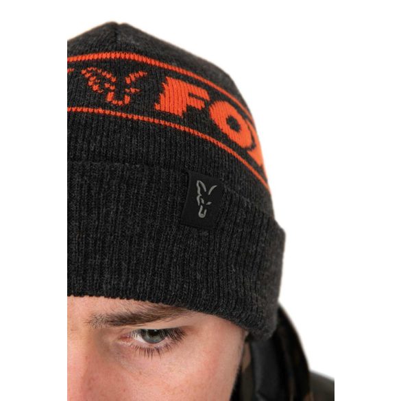 FOX COLLECTION BEANIE HAT - BLACK & ORANGE - fekete és narancs téli sapka