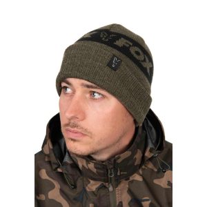 FOX COLLECTION BEANIE HAT - GREEN & BLACK - zöld és fekete téli sapka