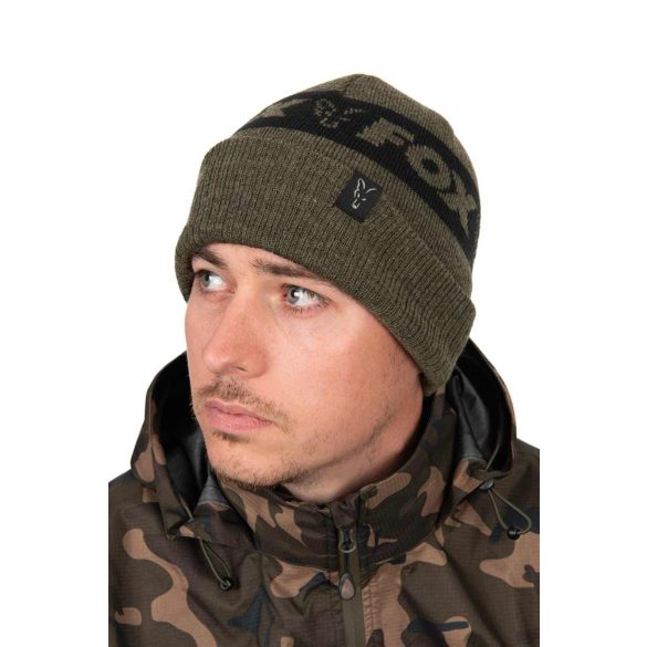 FOX COLLECTION BEANIE HAT - GREEN & BLACK - zöld és fekete téli sapka