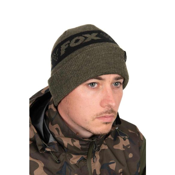FOX COLLECTION BEANIE HAT - GREEN & BLACK - zöld és fekete téli sapka