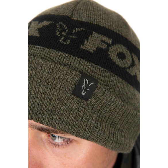 FOX COLLECTION BEANIE HAT - GREEN & BLACK - zöld és fekete téli sapka