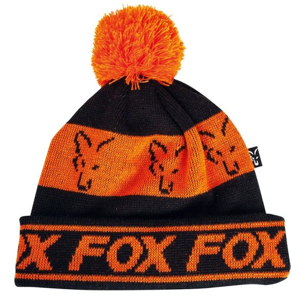 FOX Black&Orange Lined Bobble bojtos téli sapka